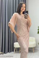 Aahana Peach Sequin Bodycon Midi Dress ✨ New Arrival Party & Cocktail Wear