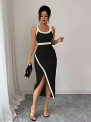 women's Party wear Knee Length Strachable Polyster Fabric One Piece Sleeve Less Dress Midi Dress(Bodycon Dress)