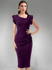 Short Sleeve Wine Dress For Woman