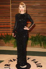 CAT Women’s Black Velvet Sequin Gown | Full Sleeve Maxi Party Dress with Lining & Zip Closure