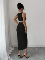 women's Party wear Knee Length Strachable Polyster Fabric One Piece Sleeve Less Dress Midi Dress(Bodycon Dress)