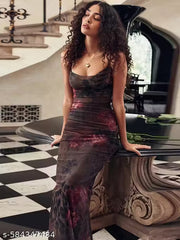 Brown imported net fabric maxi dress