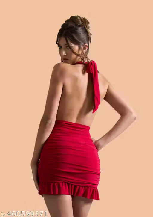 sleeveless backless mini length short dress for women
