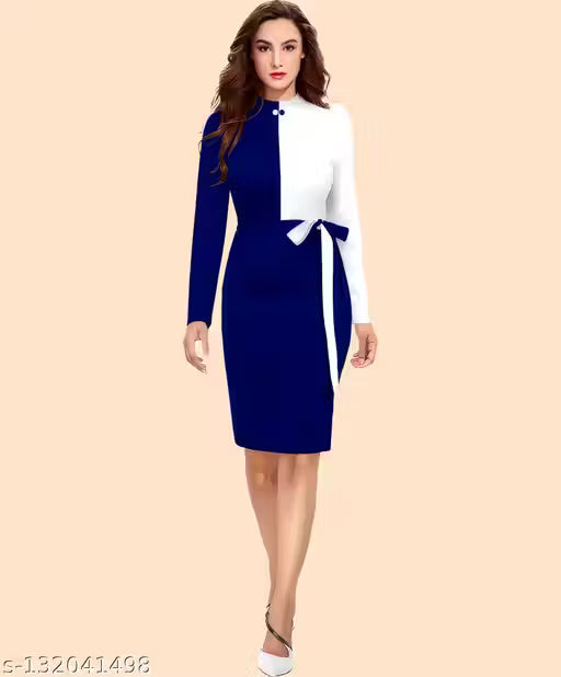 SHCON Women Polyester Colour block Black & White Bodycon Dresses, Round Neck And Full Sleeve, Party Wear Bodycon Dress