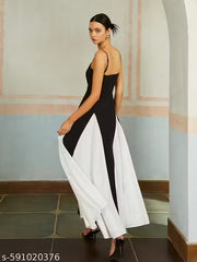 Honky Tonky Black & White Shoulder Strap Maxi Dress