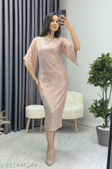 Aahana Peach Sequin Bodycon Midi Dress ✨ New Arrival Party & Cocktail Wear