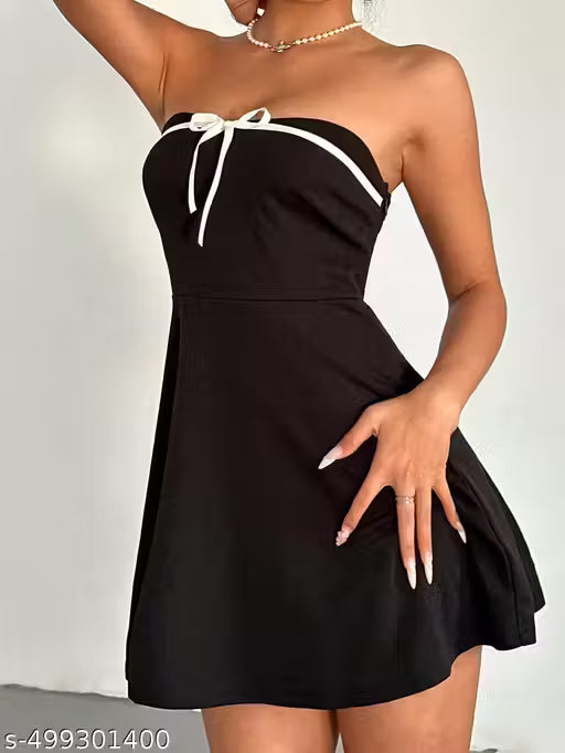 Solid Bow Front Tube Fit & Flare Mini Dress For Women