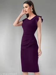 Short Sleeve Wine Dress For Woman