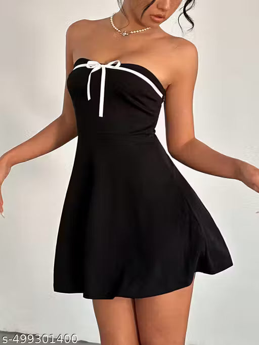 Solid Bow Front Tube Fit & Flare Mini Dress For Women