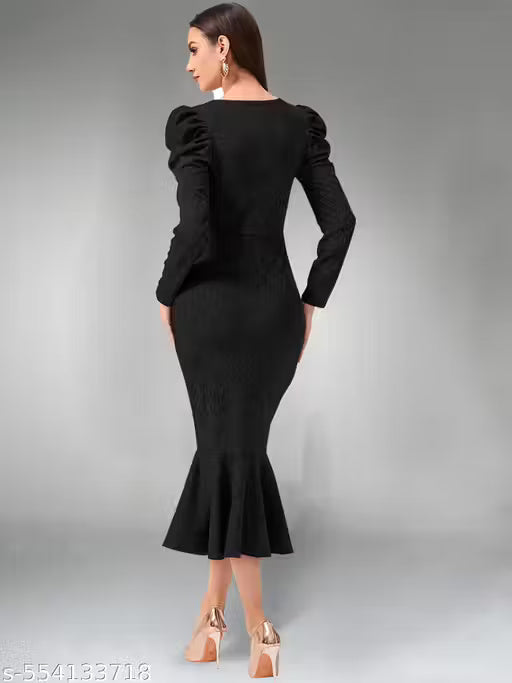 Full Sleeve Black Dress For Woman
