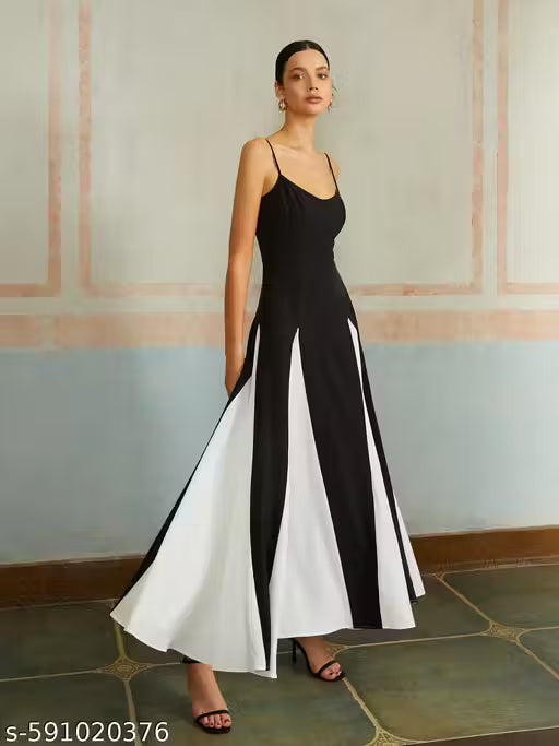 Honky Tonky Black & White Shoulder Strap Maxi Dress
