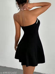 Solid Bow Front Tube Fit & Flare Mini Dress For Women