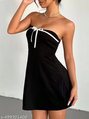 Solid Bow Front Tube Fit & Flare Mini Dress For Women